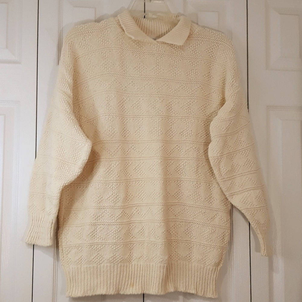 Vintage Sarah Arizona 100%Cotton Long-Sleeve Knit Collar Unisex Sweater Large